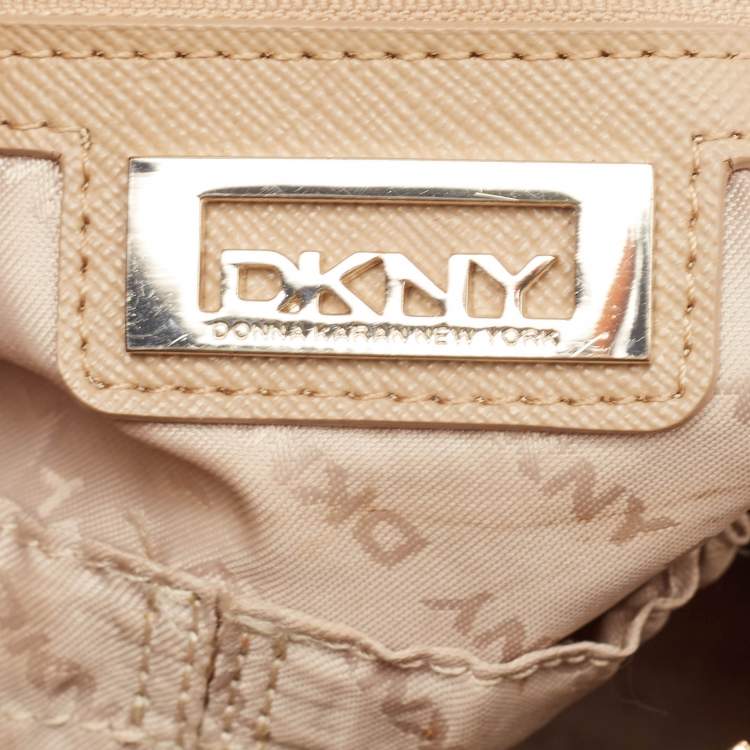 Pre Owned DKNY Gold Leather Metal Detail Tote