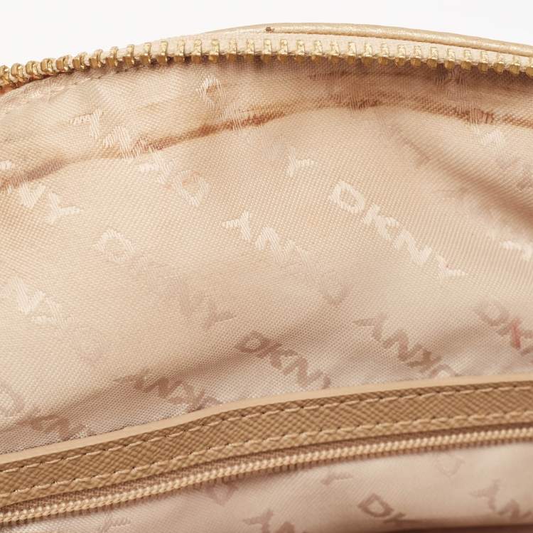 Pre Owned DKNY Gold Leather Metal Detail Tote