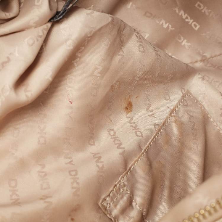 Pre Owned DKNY Gold Leather Metal Detail Tote