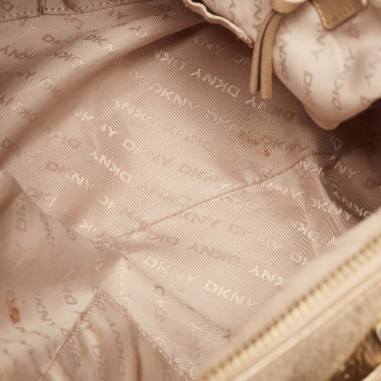 Pre Owned DKNY Gold Leather Metal Detail Tote