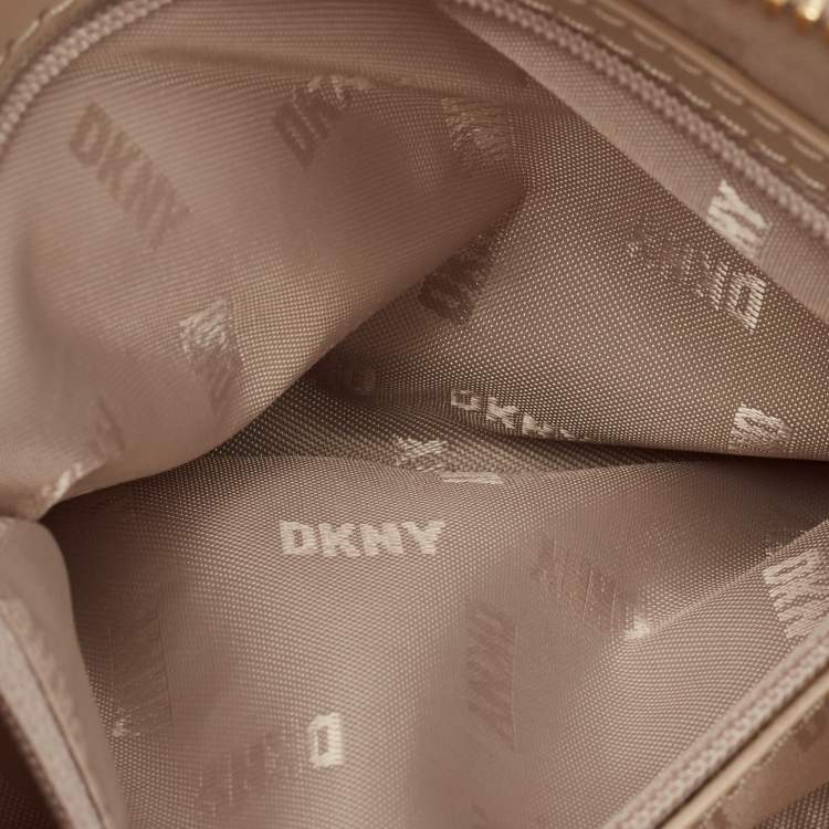 Pre Owned Dkny Olive Green Chevron Leather Madison Dome Crossbody Bag