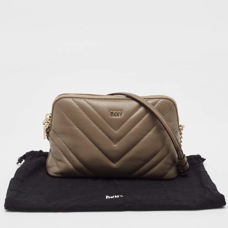 Pre Owned Dkny Olive Green Chevron Leather Madison Dome Crossbody Bag