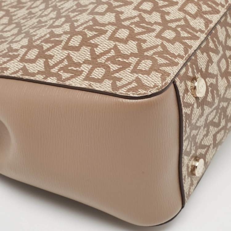 Pre Owned DKNY Beige Signature Coated Canvas and Leather Chain Tote