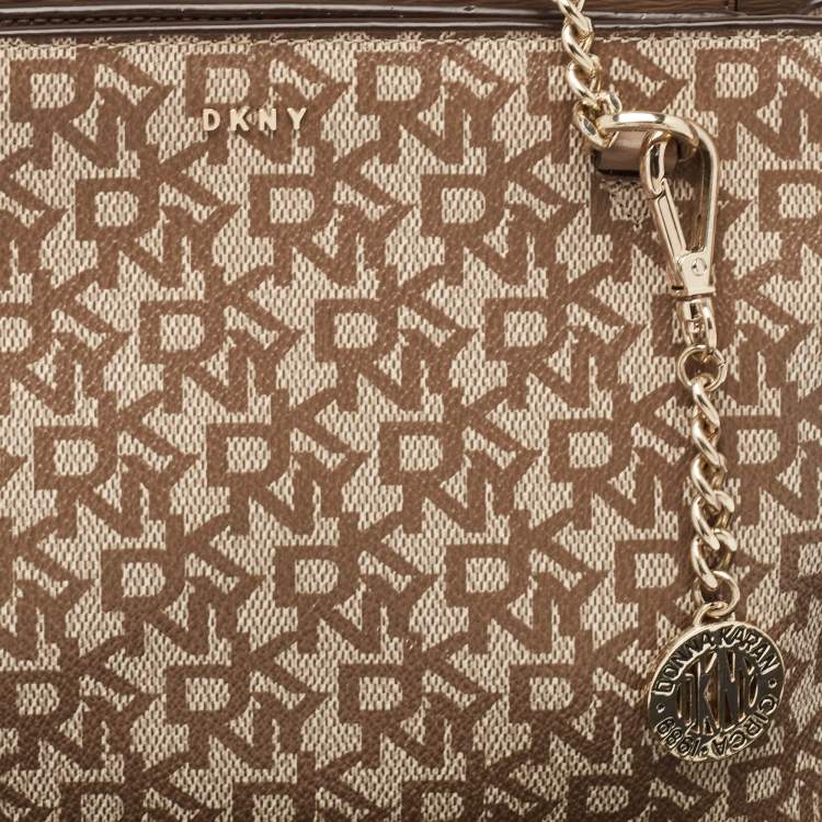 Pre Owned DKNY Beige Signature Coated Canvas and Leather Chain Tote
