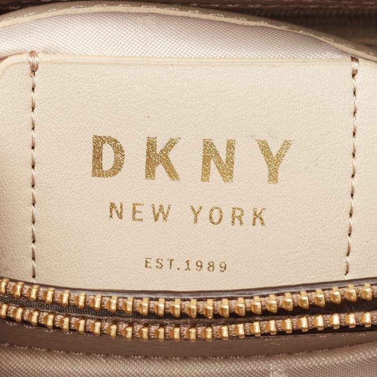 Pre Owned DKNY Beige Signature Coated Canvas and Leather Chain Tote