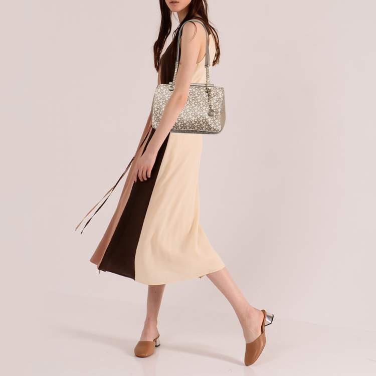 Pre Owned DKNY Beige Signature Coated Canvas and Leather Chain Tote