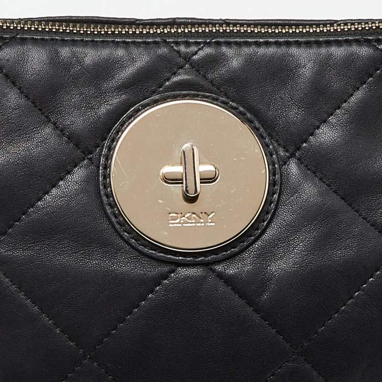 Pre Owned DKNY Black Quilted Leather Zip Shoulder Bag