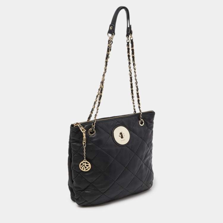 Pre Owned DKNY Black Quilted Leather Zip Shoulder Bag