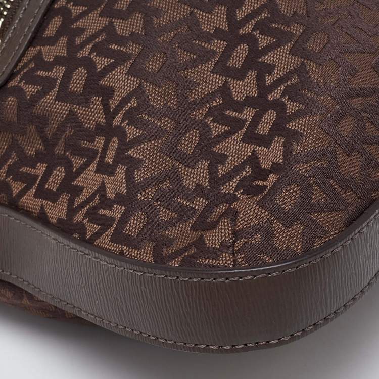 Pre Owned DKNY Brown Monogram Canvas and Leather Crossbody Bag