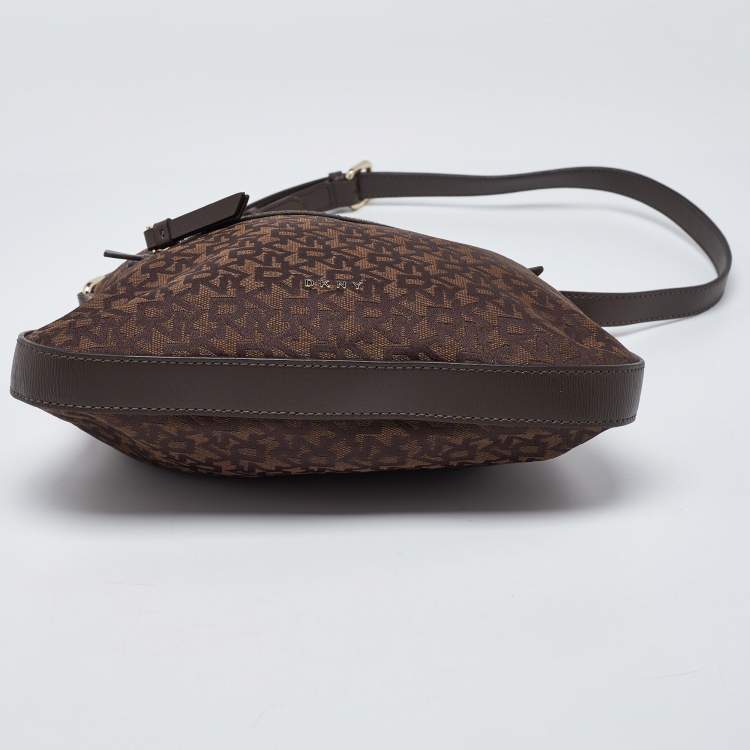 Pre Owned DKNY Brown Monogram Canvas and Leather Crossbody Bag