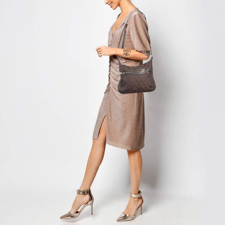 Pre Owned DKNY Brown Monogram Canvas and Leather Crossbody Bag