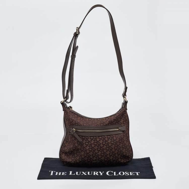 Pre Owned DKNY Brown Monogram Canvas and Leather Crossbody Bag