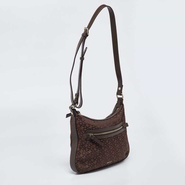 Pre Owned DKNY Brown Monogram Canvas and Leather Crossbody Bag