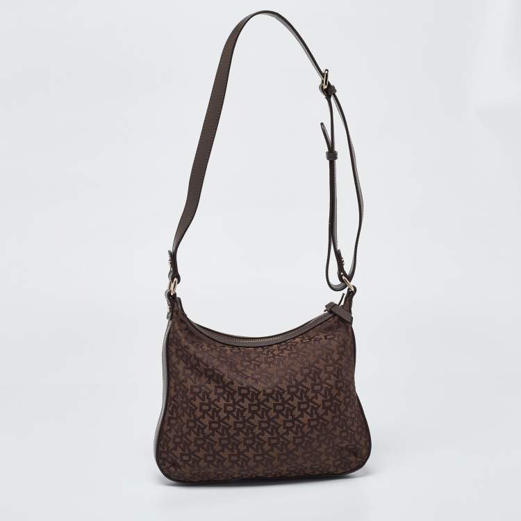Pre Owned DKNY Brown Monogram Canvas and Leather Crossbody Bag