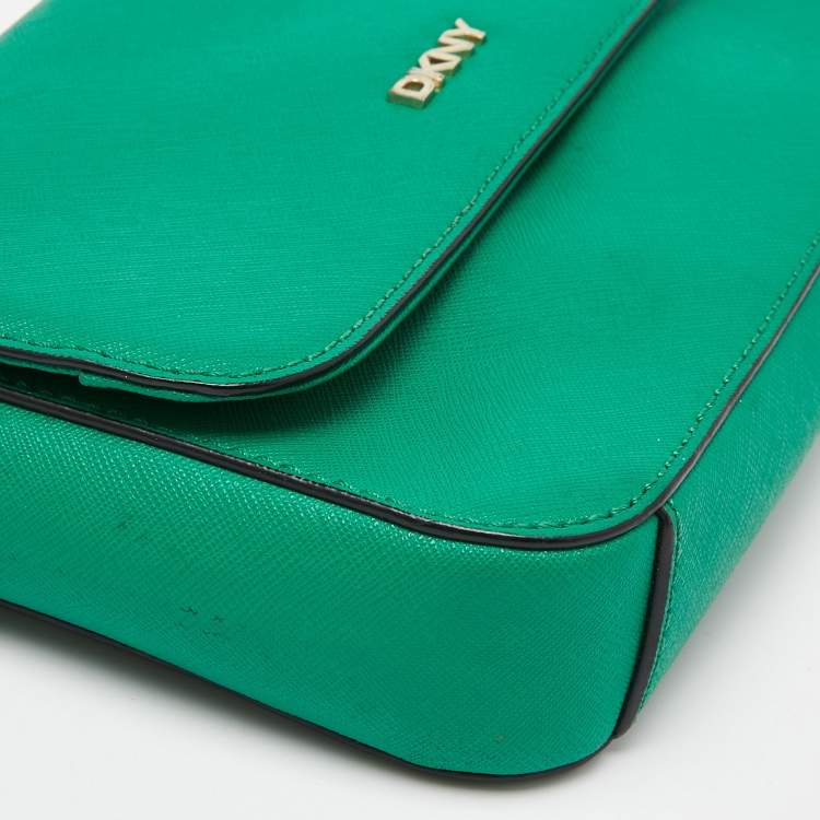 Pre Owned DKNY Green Leather Bryant Flap Crossbody Bag