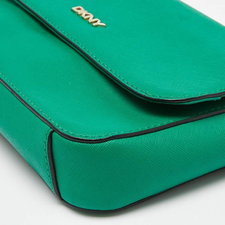 Pre Owned DKNY Green Leather Bryant Flap Crossbody Bag