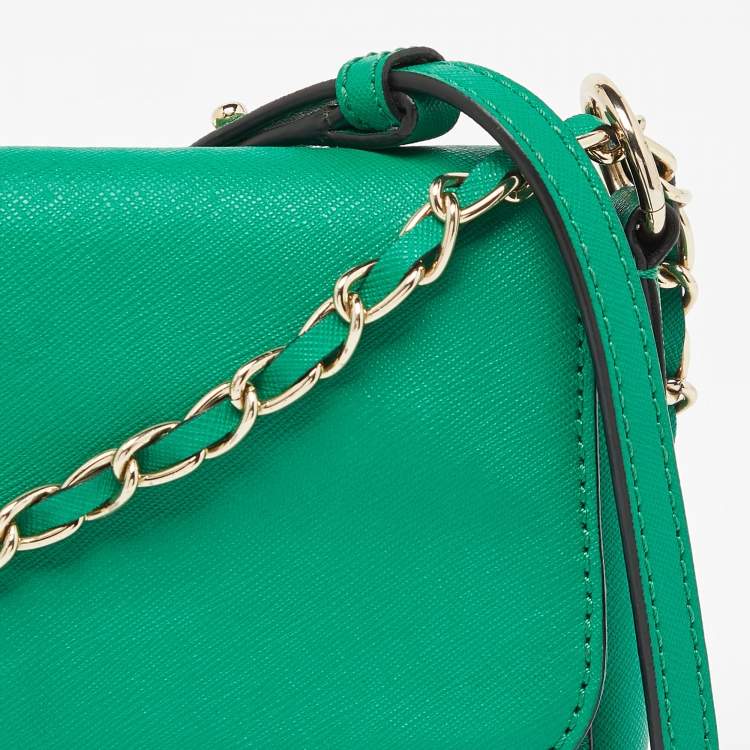 Pre Owned DKNY Green Leather Bryant Flap Crossbody Bag