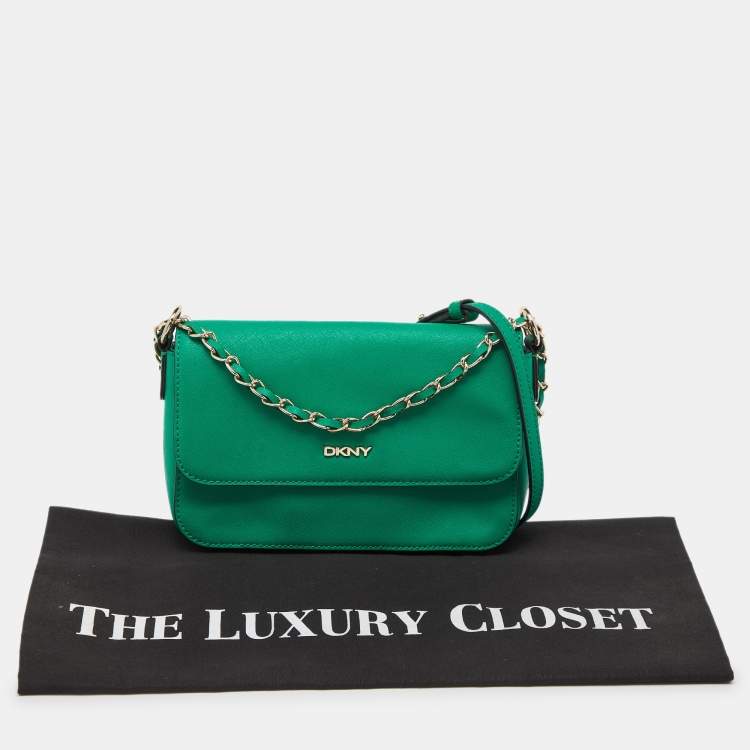 Pre Owned DKNY Green Leather Bryant Flap Crossbody Bag