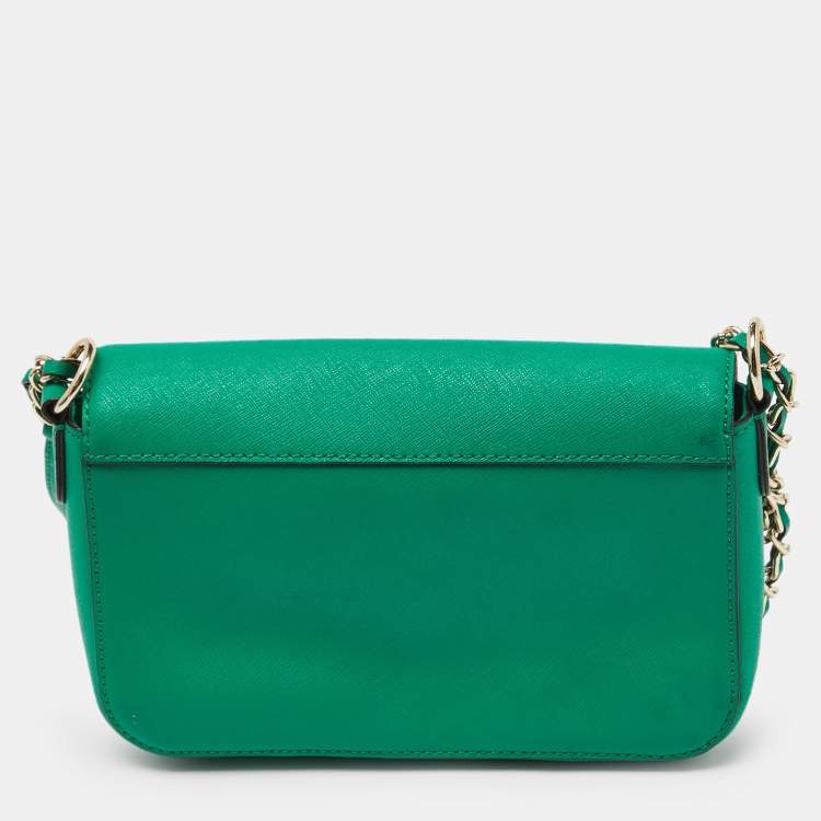 Pre Owned DKNY Green Leather Bryant Flap Crossbody Bag