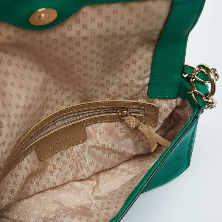 Pre Owned DKNY Green Leather Bryant Flap Crossbody Bag