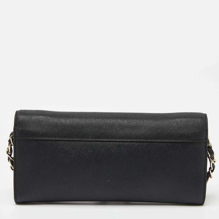 Pre Owned DKNY Black Saffiano Leather Flap Wallet on Chain