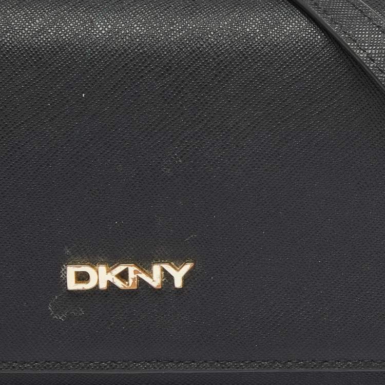 Pre Owned DKNY Black Saffiano Leather Flap Wallet on Chain