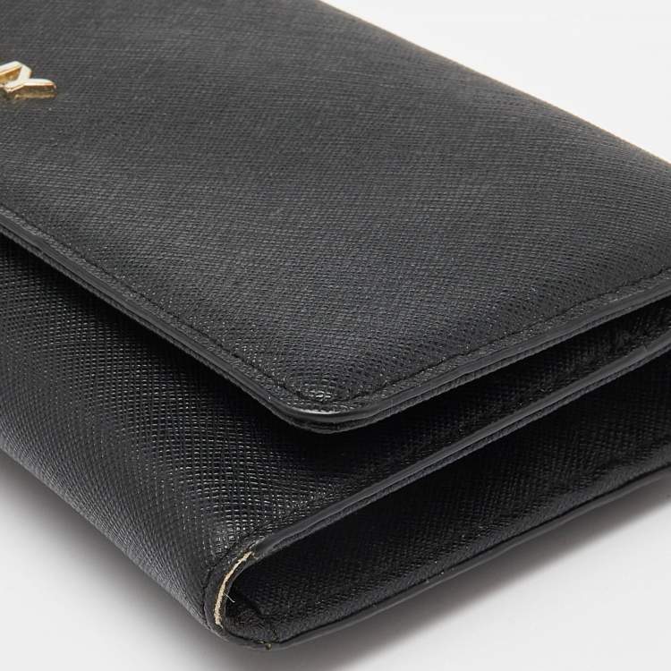 Pre Owned DKNY Black Saffiano Leather Flap Wallet on Chain