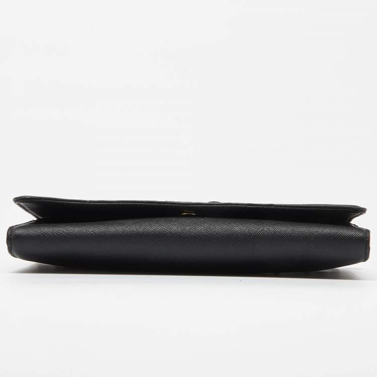 Pre Owned DKNY Black Saffiano Leather Flap Wallet on Chain
