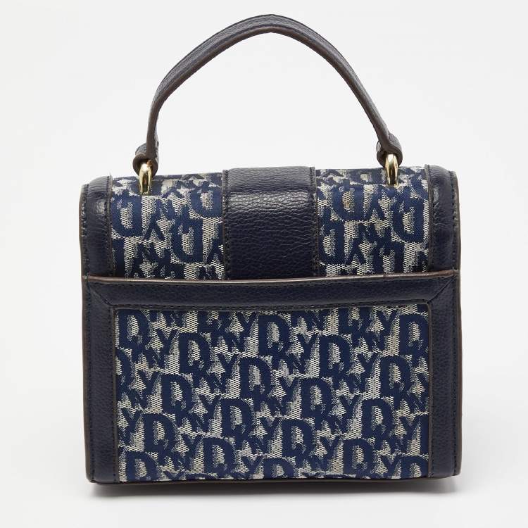 Pre Owned DKNY Blue Signature Canvas and Leather Top Handle Bag