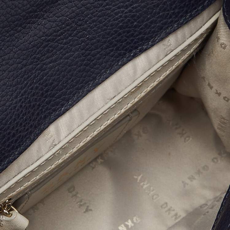 Pre Owned DKNY Blue Signature Canvas and Leather Top Handle Bag