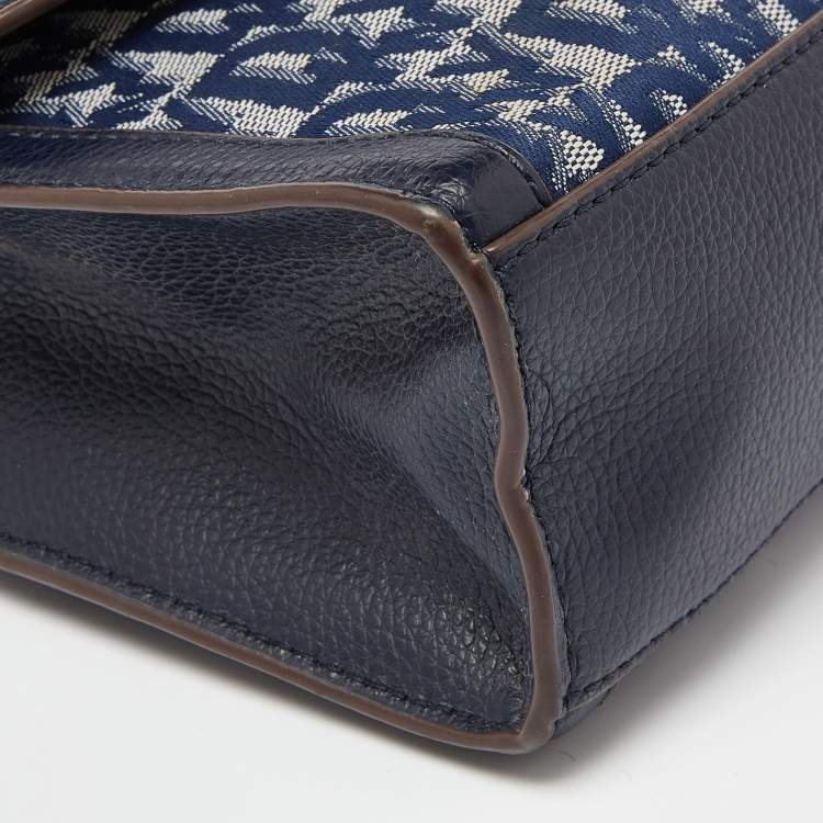 Pre Owned DKNY Blue Signature Canvas and Leather Top Handle Bag