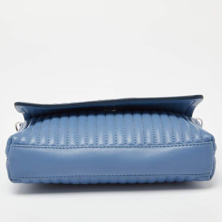 Pre Owned DKNY Blue Pinstripe Quilted Leather Small Gansevoort Flap Shoulder Bag