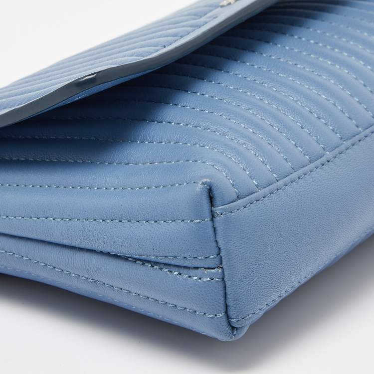 Pre Owned DKNY Blue Pinstripe Quilted Leather Small Gansevoort Flap Shoulder Bag