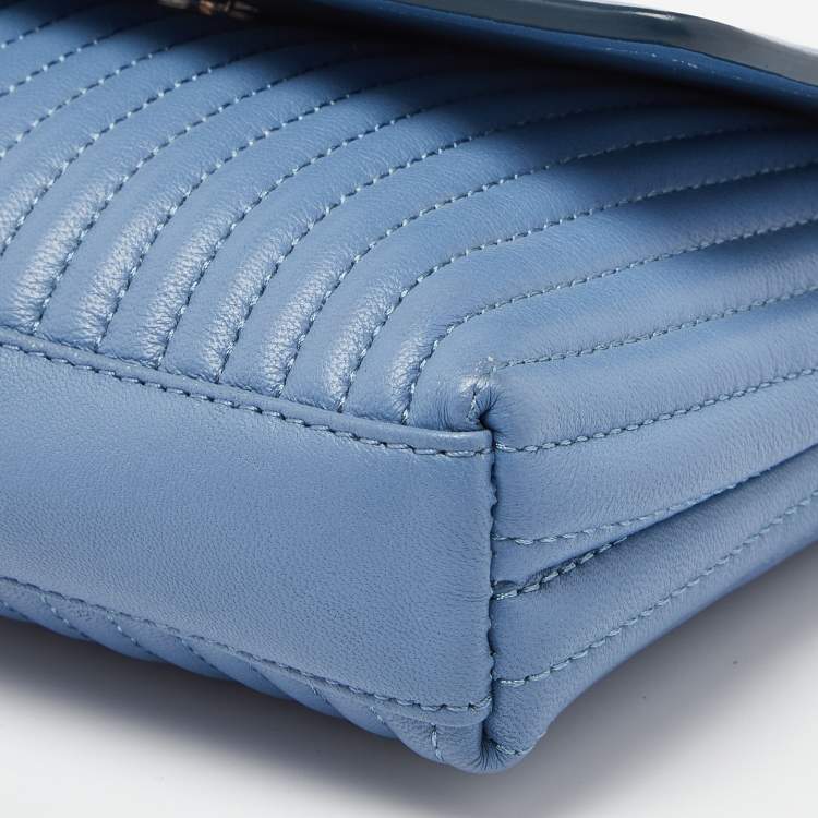 Pre Owned DKNY Blue Pinstripe Quilted Leather Small Gansevoort Flap Shoulder Bag