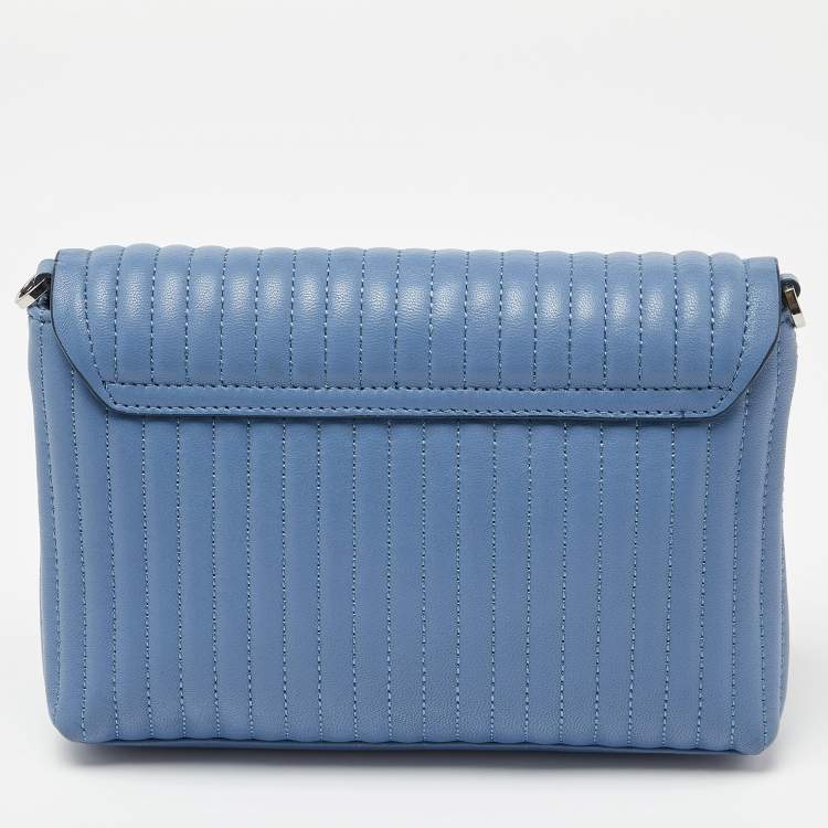 Pre Owned DKNY Blue Pinstripe Quilted Leather Small Gansevoort Flap Shoulder Bag