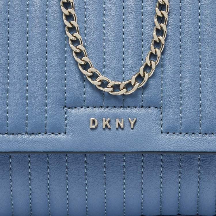 Pre Owned DKNY Blue Pinstripe Quilted Leather Small Gansevoort Flap Shoulder Bag