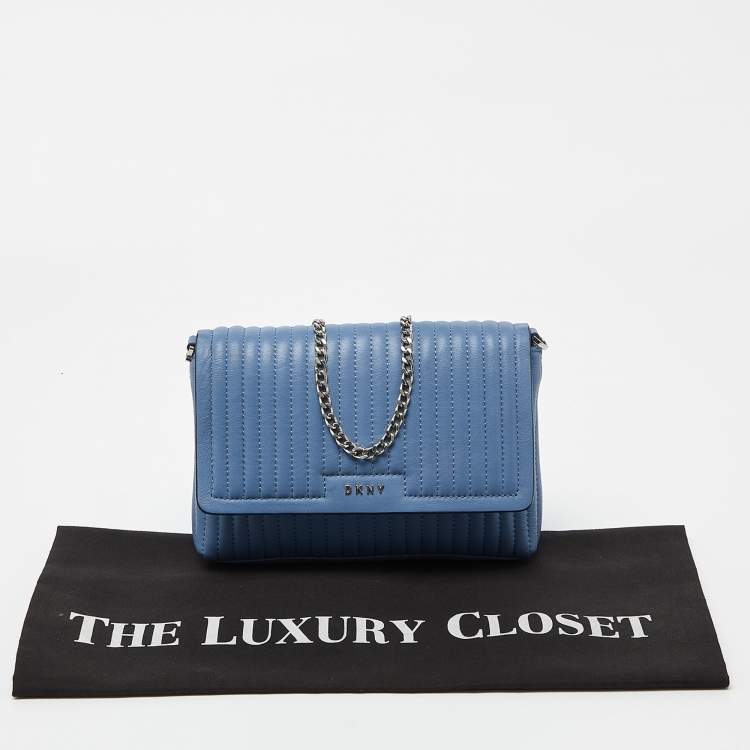 Pre Owned DKNY Blue Pinstripe Quilted Leather Small Gansevoort Flap Shoulder Bag