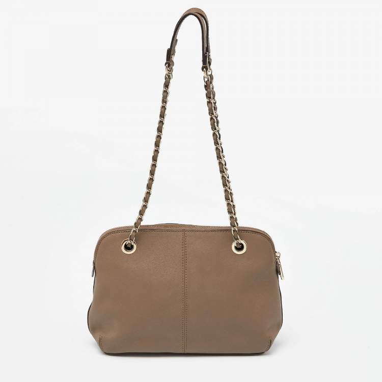 Pre Owned DKNY Beige Leather Bryant Dome Crossbody Bag