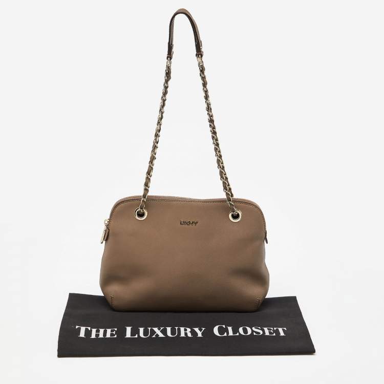 Pre Owned DKNY Beige Leather Bryant Dome Crossbody Bag