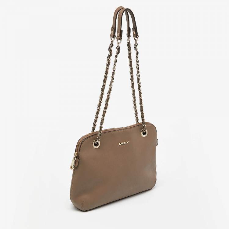 Pre Owned DKNY Beige Leather Bryant Dome Crossbody Bag