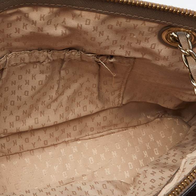 Pre Owned DKNY Beige Leather Bryant Dome Crossbody Bag