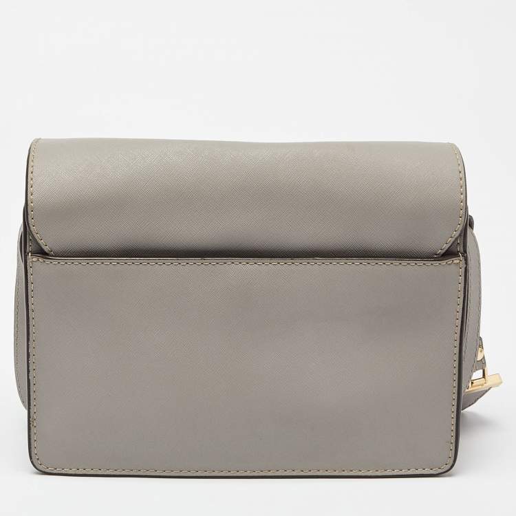 Pre Owned DKNY Grey Leather Flap Crossbody Bag