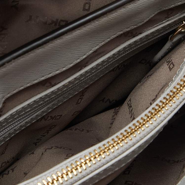 Pre Owned DKNY Grey Leather Flap Crossbody Bag