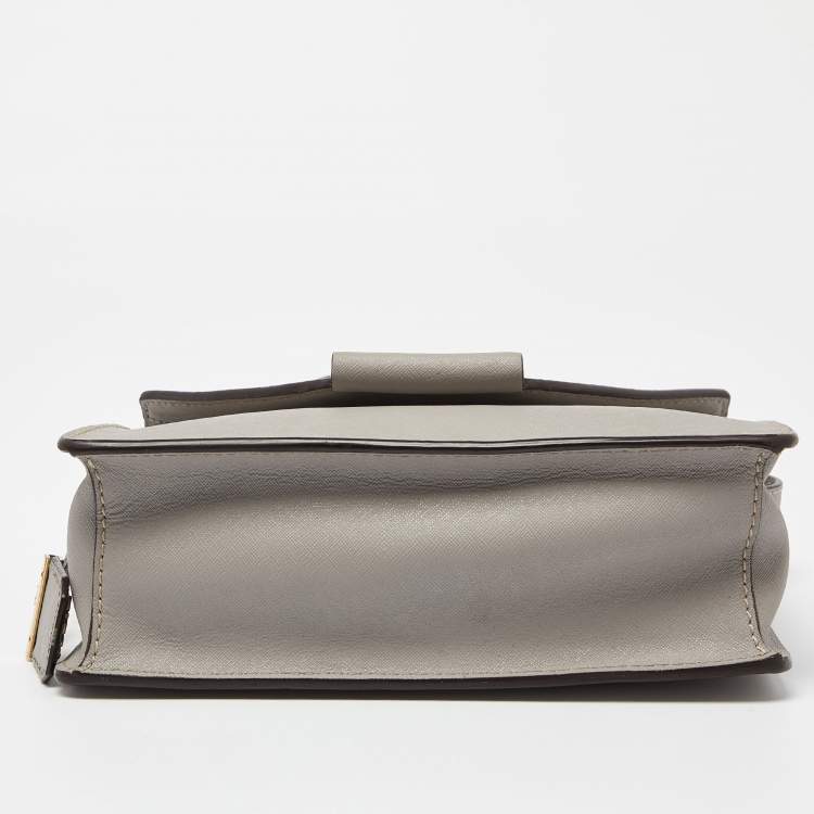 Pre Owned DKNY Grey Leather Flap Crossbody Bag