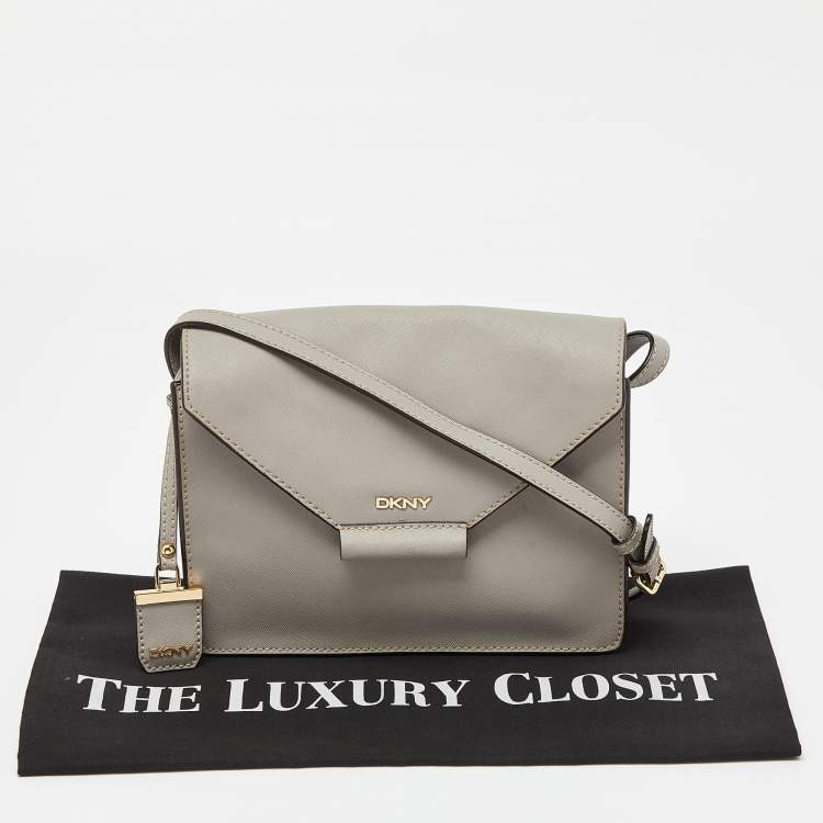 Pre Owned DKNY Grey Leather Flap Crossbody Bag