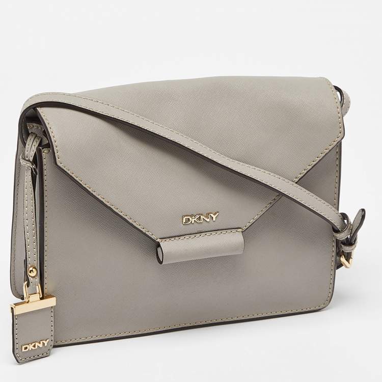 Pre Owned DKNY Grey Leather Flap Crossbody Bag