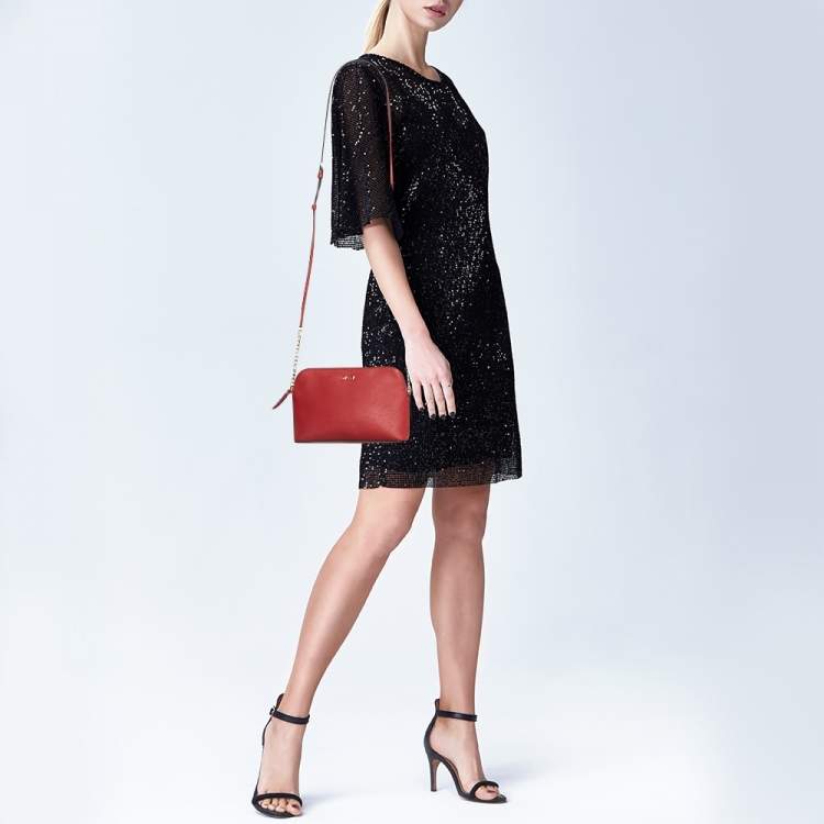 مملوكة مسبقًا DKNY Red Leather Bryant Dome Crossbody Bag