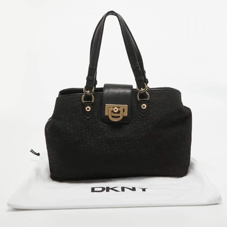 Pre Owned Dkny Black Monogram Canvas and Leather Flap Tote