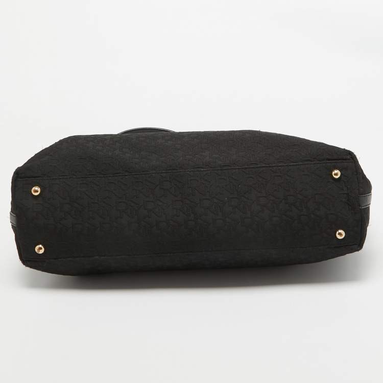 Pre Owned Dkny Black Monogram Canvas and Leather Flap Tote