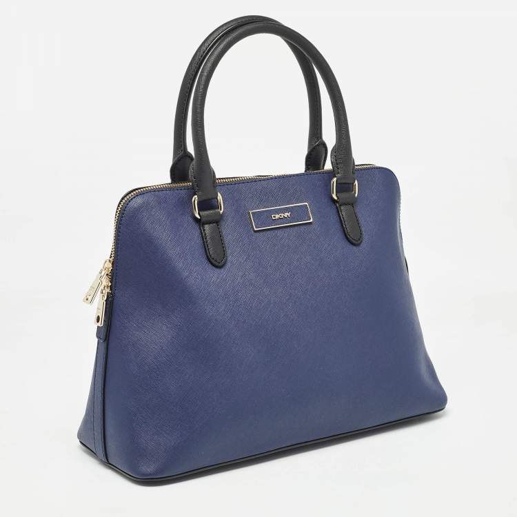 Pre Owned DKNY Dark Blue/Black Leather Dome Satchel